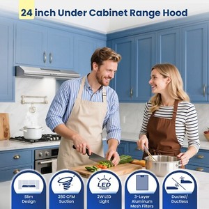 280CFM Cuisine 24in Sous la gamme Cabinet Hood Acier inoxydable Contrôle mécanique