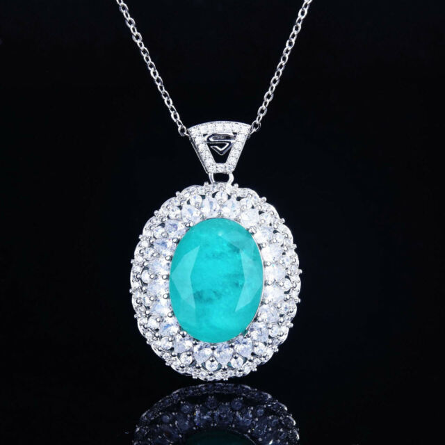 New Huge Stone Oval Neon Blue Tourmaline Mix White Gems Women Necklace Pendants