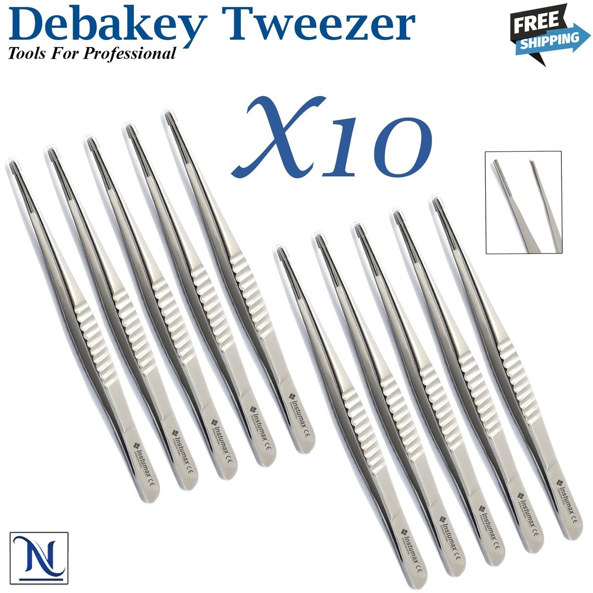 10 Pcs DeBakey Tweezers Microsurgery Vascular Atraumatic Tissue