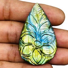 73.55 Cts Natural Carved Labradorit​e 46x28mm Pear Flashy Pendant Size Gemstone