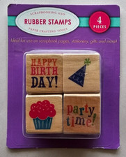 4 Rubber Stamps, Birthday Celebration theme for Scrapbooking - Crafts Projects