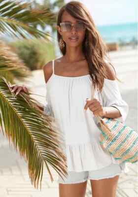 Weiße Cold Shoulder Bluse von Buffalo UK 14 (FM91-10)