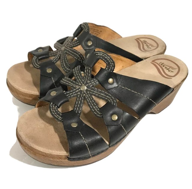 Dansko Serena Slide Sandal Womens Size 40 US 9.5 Black Leather EUC for sale online | eBay