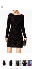 Vince Camuto Burnout Black Velvet Dress Long Sleeve Geometric  6