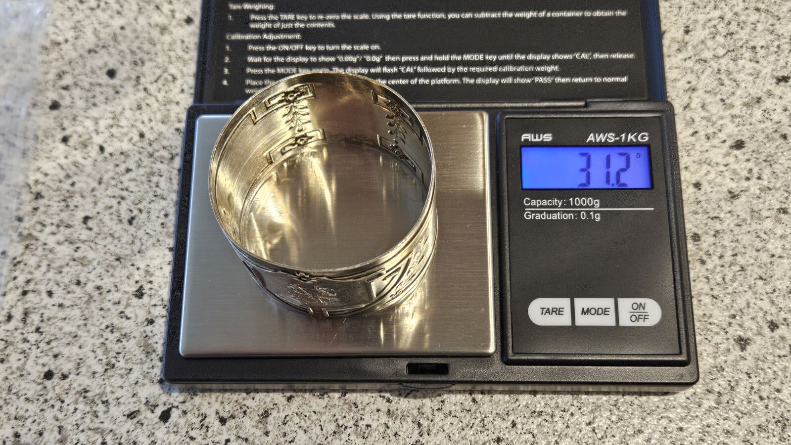 Antique German Sterling Silver 800 Napkin Ring Initials MS or SM 31.2 grams