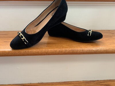 FSNY French Sole Wedge Shoes Obsessive Black Suede - Women s size 9.5US