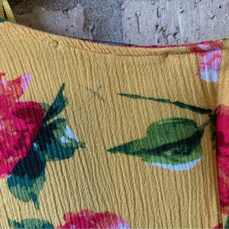 Ambience Yellow Floral Crop Top Flare Sleeves Wrap V Front Zipper