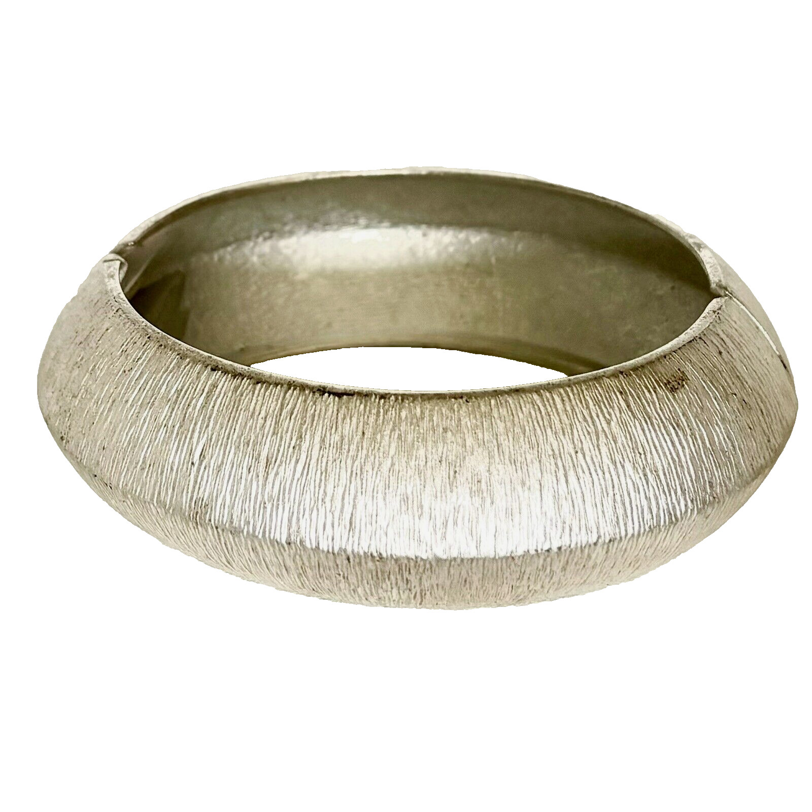 Vintage Silver Tone Chunky Bangle Clamper Bracelet Hinged Cuff Texture Size 8