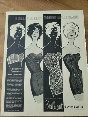 1959 women's swimsuits by Brilliant Sportswear magic mold bra vintage fashion ad
