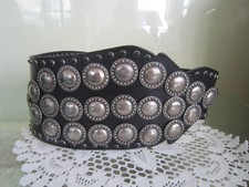 RARE WIDE NANNI BLACK LEATHER METAL STUDDED WOMENS SILVERTONE BELT 32 ITALY
