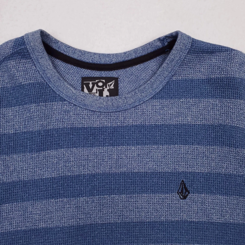 Volcom Shirt Mens Extra Large Blue Encore Stripe Thermal Waffle Knit Skater Punk - Image 2 of 4