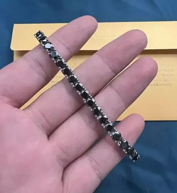 10-Piece Round Lab-Created Black Diamond Tennis Bracelet in 14K White Gold Plated