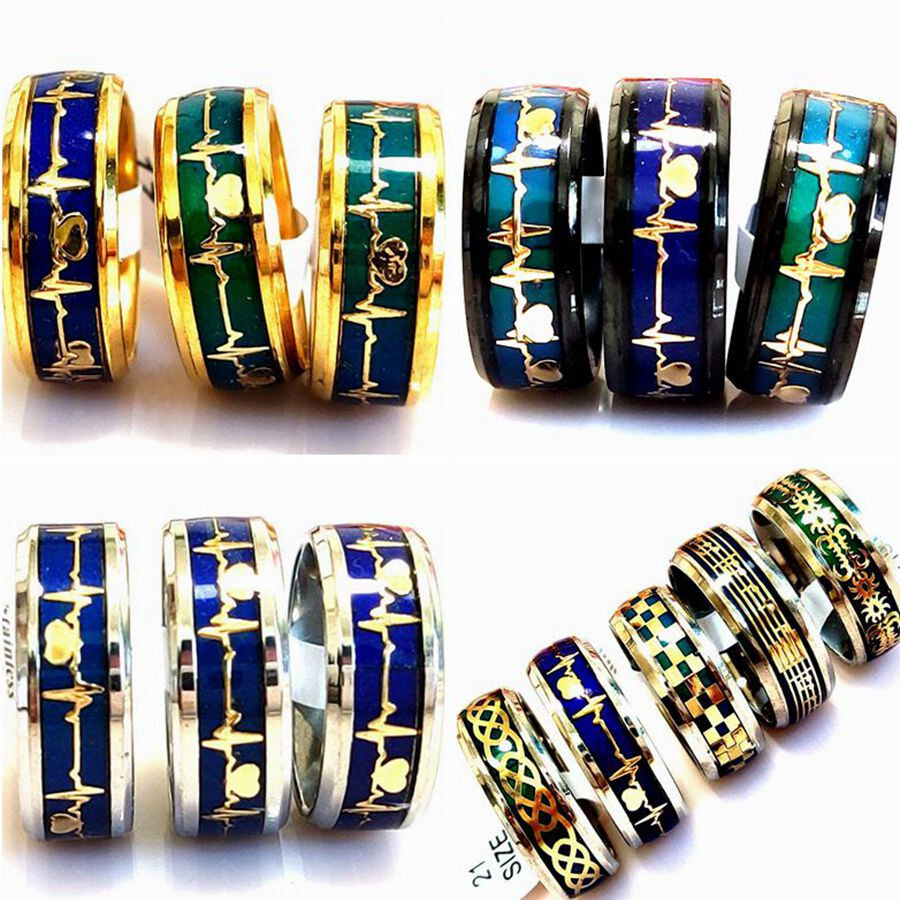 Heartbeat Mood Ring Engagement Heartbeat Pattern Mood Band Ring In