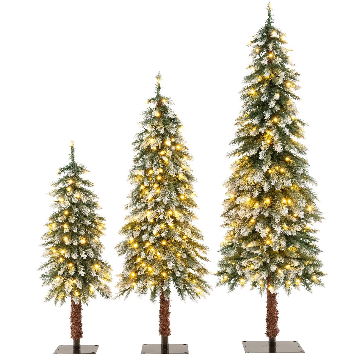 Set of 3 Pre Lit Artificial Christmas Tree Slim Xmas Decora Tree 3