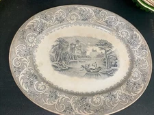 Victorian Etruria Large Oval Meat Platter Rhine Pattern,43 x 35 cm
