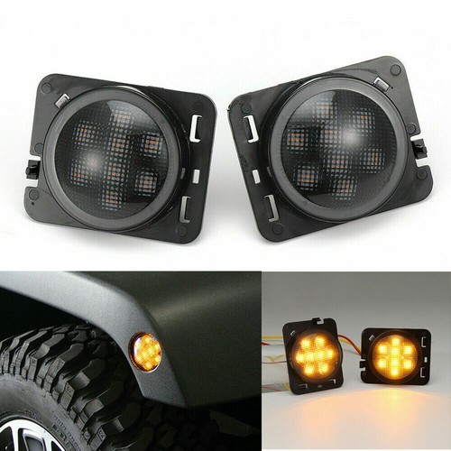 2 Amber Front Fender LED Side Marker Light Smoke Lens for 07-18 Jeep Wrangler JK - Picture 9 of 9