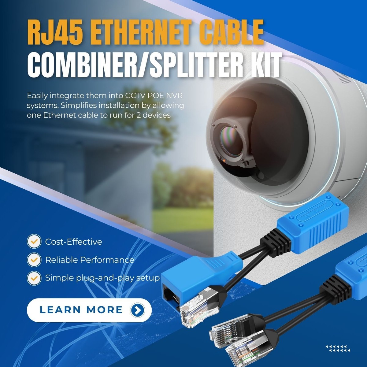 RJ45 Ethernet Cable Combiner/Splitter Pair, 2-in-1 POE Cat6 Cat5e Data  Adapter