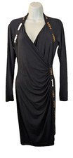Carmen Marc Valvo, dress, black with faux leather trim, size M
