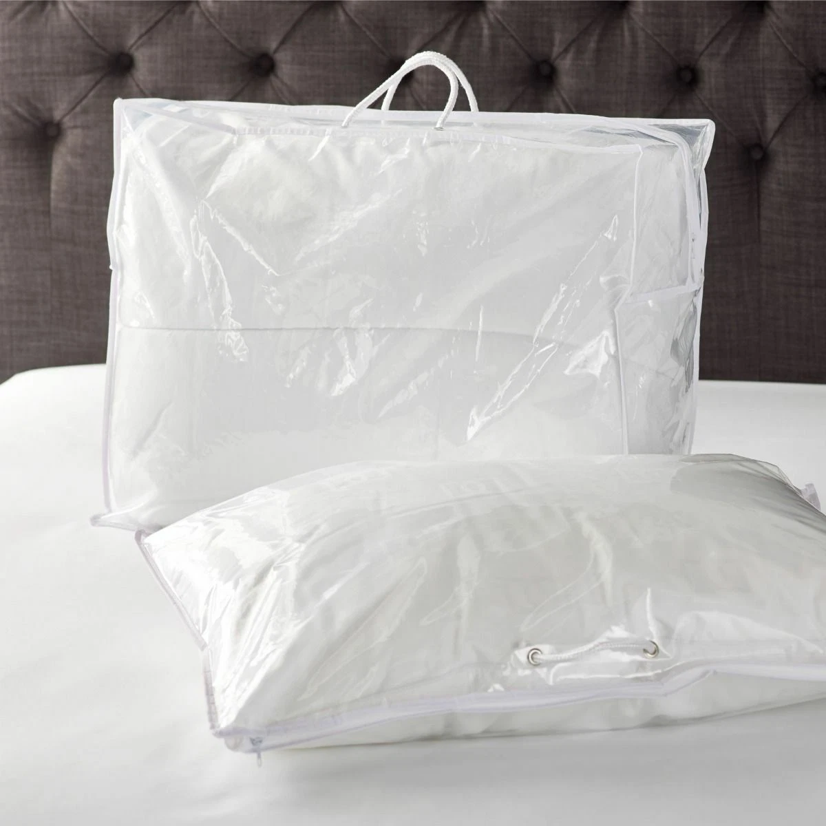 Bedding Storage Clear Plastic Zipped Bag With Handles, Pillow