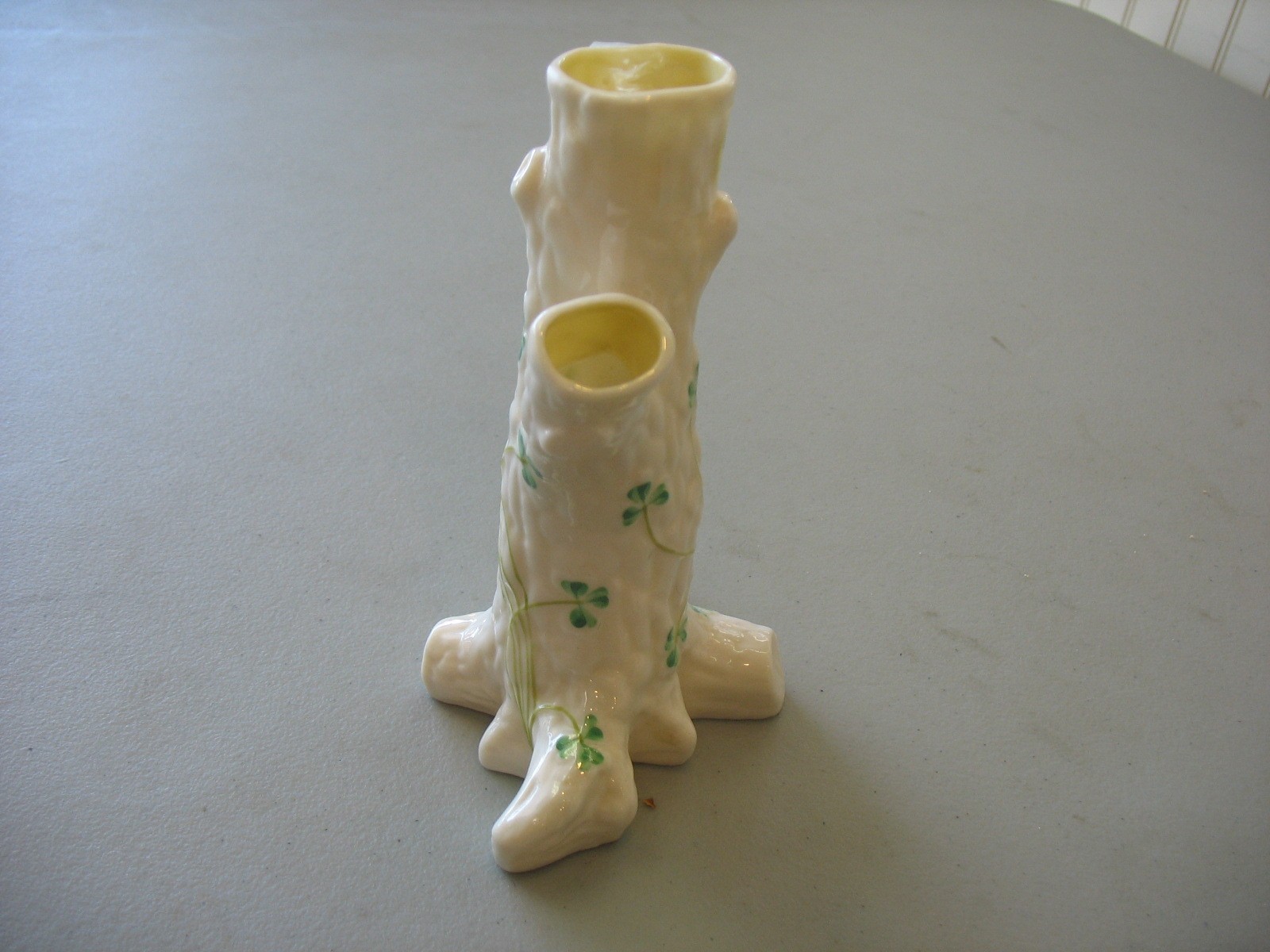 Vintage Belleek Irish Green Shamrocks Tree Trunk Vase eBay
