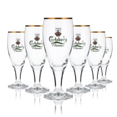 6x Carlsberg Glas 0,2l Pokal Tulpe Goldrand Pilsener Gläserset Brauerei Dänemark