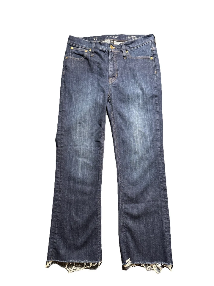 J Crew 9" Demi Boot Crop Jeans Kick Flare BT563 Size 27 Dark Worn Wash - Image 3 of 4