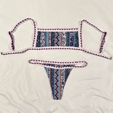 NEW Purple White Floral Bikini Set Square Top Swimsuit 2-PC Women s Medium NWOT