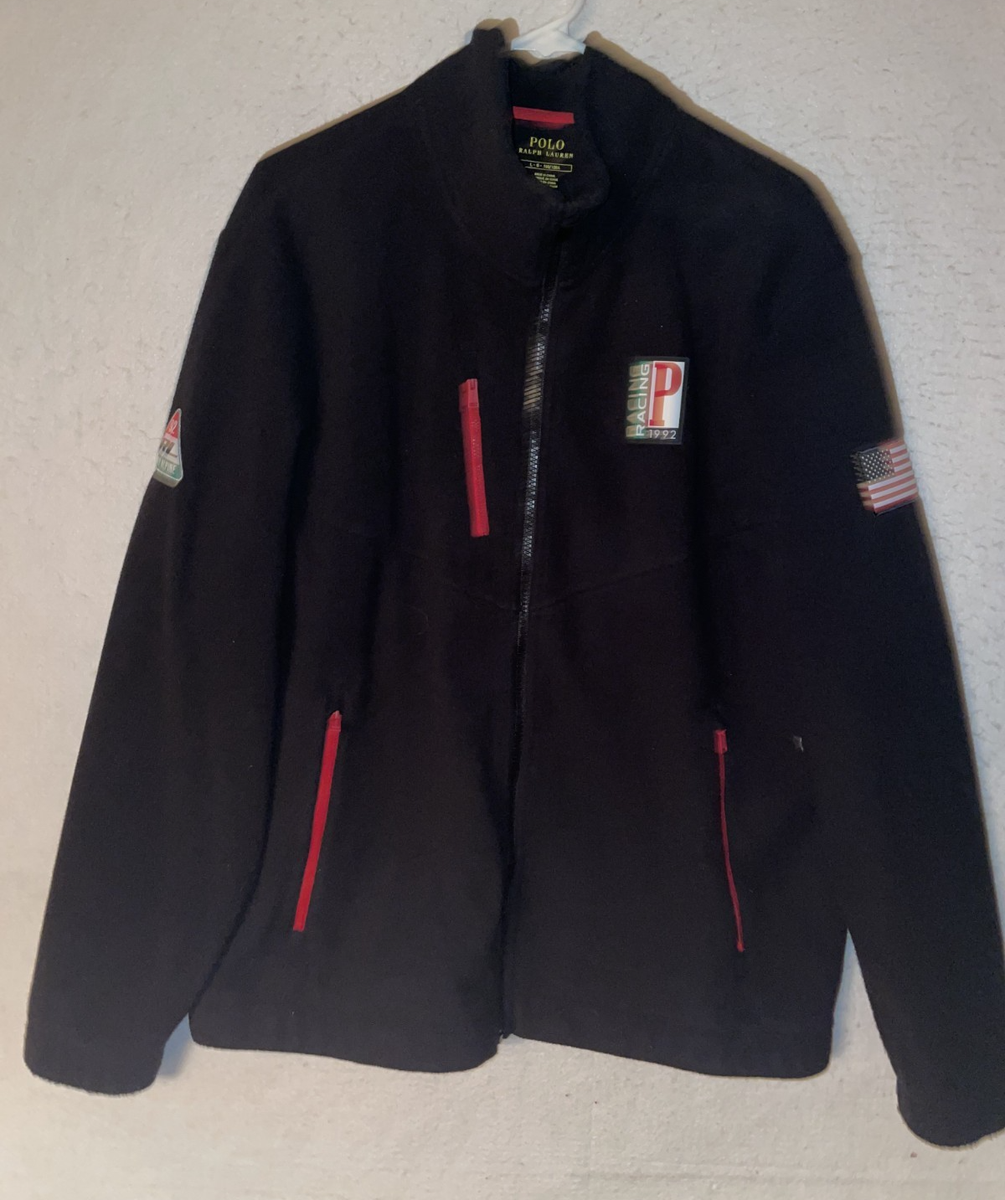 Polo Ralph Lauren Racing Jacket Mens sz L Black 1992 Alpine Fleece