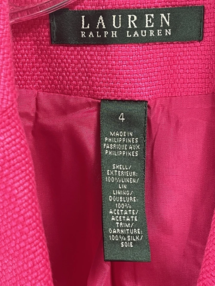 Ralph Lauren 粉色亚麻结构西装外套 尺寸 4 Country Club Preppy — 第 3/4 张图片
