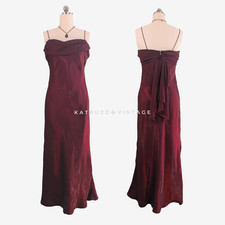 Vintage Betsy Adam Prom Dress Maxi Gown 12 Red Glam Bow Ruffle Grunge Goth Satin