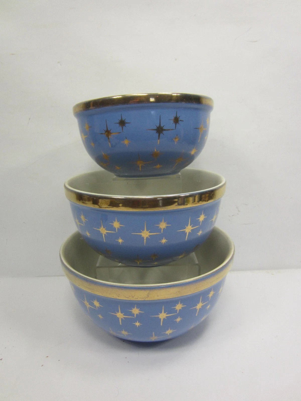 Vintage 3 Pc. Hall China Star Cadet Atomic Starburst Mixing Bowls