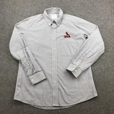St Louis Cardinals Shirt Mens Large Gray MLB Baseball Antigua Button Down Plaid