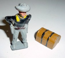 Vintage Lead Cowboy Figure w Barrel Die Cast Western Toy Possibly Britains Johil