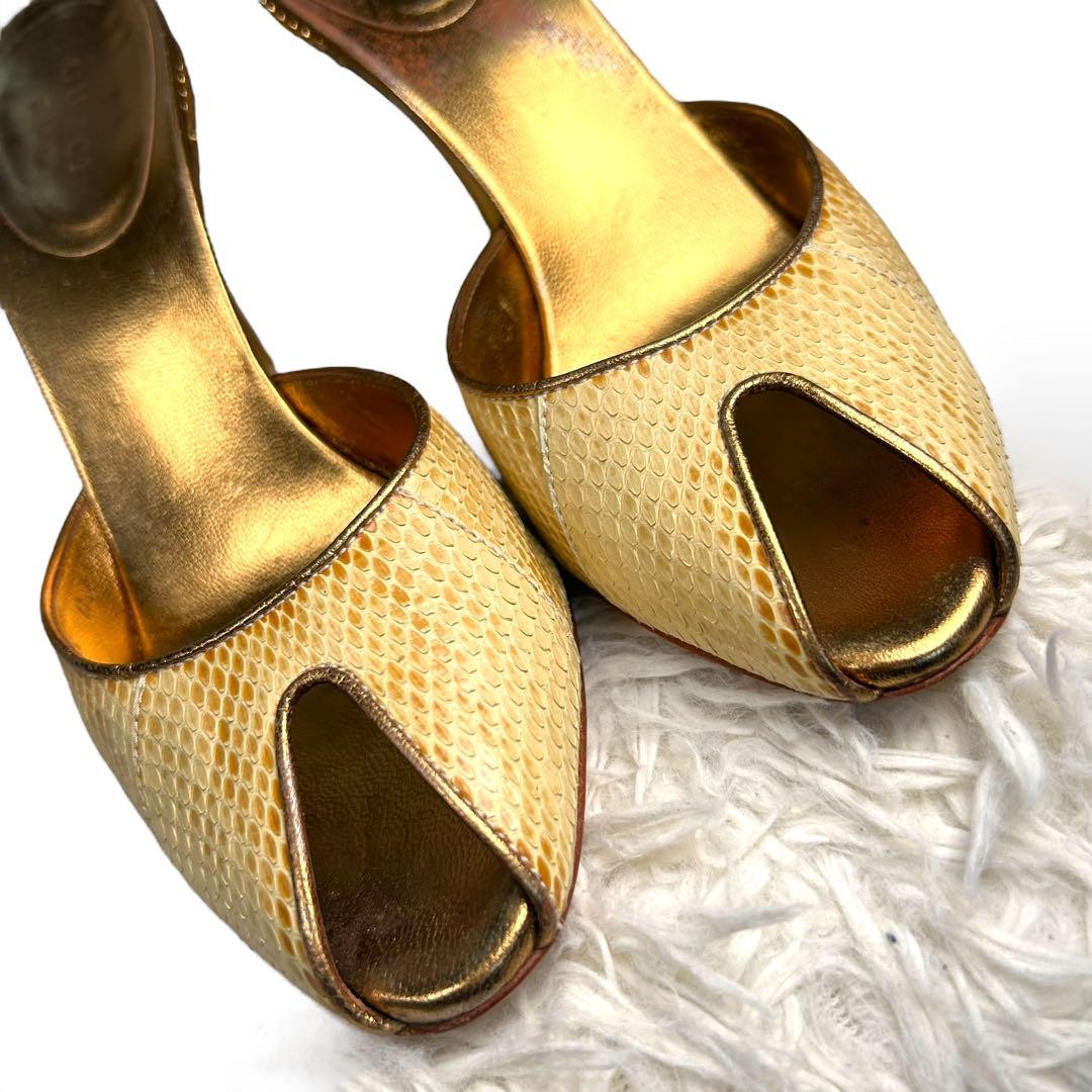 Gucci Python Pattern Gold Pumps Stiletto Heels US… - image 5