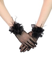 Tulle Short Gloves Floral Tea Party Gloves for Women Wedding Accessories Black