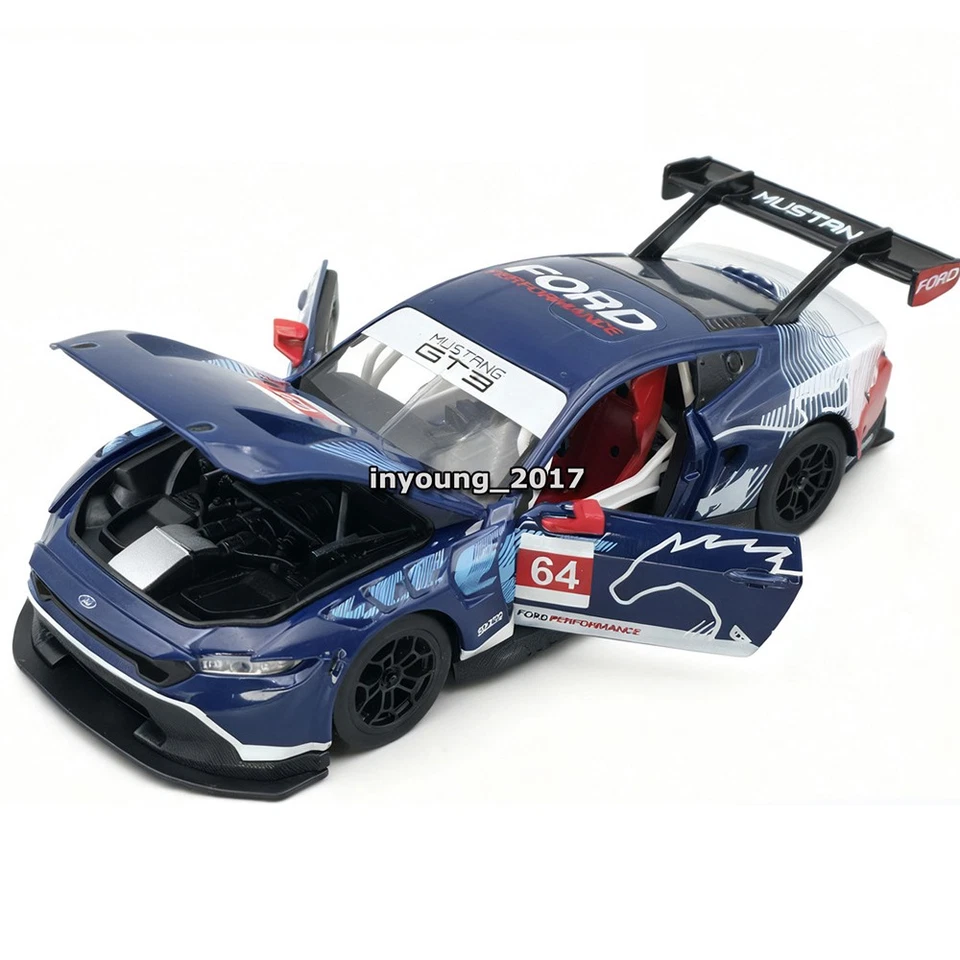 1/24 Ford Mustang GT3 Model Car Diecast Toy Cars Toys for Boys Kids Gifts Blue - Image 3 of 4