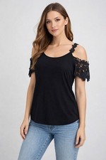 Women's T-Shirt Short Sleeve V-Neck Lace Summer Trendy Casual Comfy