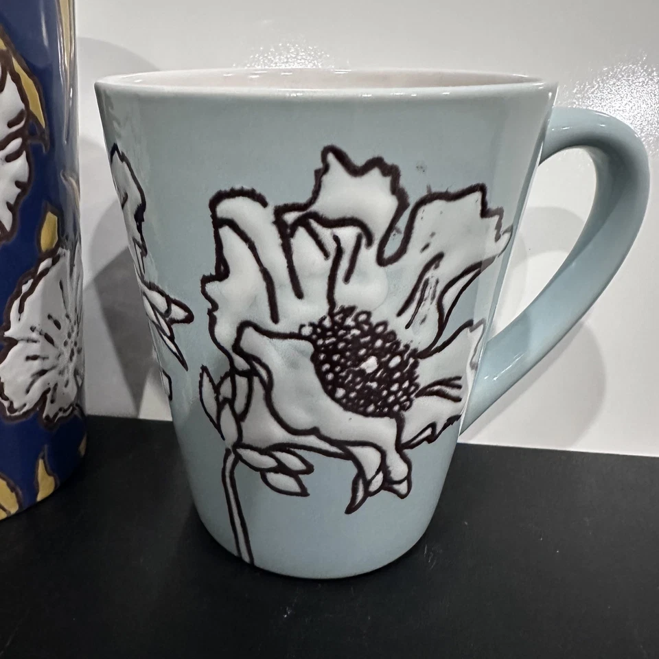 Spectrum Set of 2 Blue Yellow White Flower Floral Coffee Mugs - Image 4 of 4