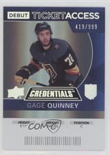 2021 Upper Deck Credentials 2020-21 Debut Ticket Access /999 Gage Quinney 18ob