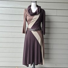Ribbed Knit Midi Dress Medium Brown Dark Academia Earthy Colorblock Fall