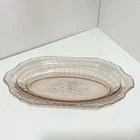 Mayfair Pink 11” Oval Celery Dish, Open Rose Depression Glass 1930s Vtg Hocking