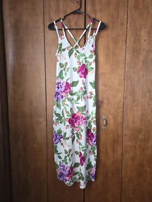 Ladies Summer Floral Sundress WithCross Back Staps Long Cotton Dress  Size Small