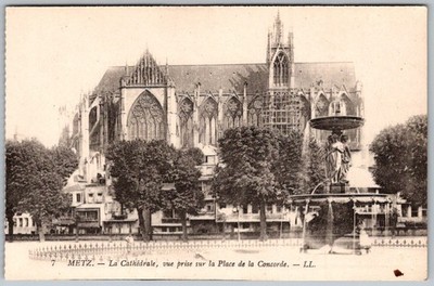 Antique Postcard Metz Cathedral Place DE LA Concorde Metz, Fr 1910s
