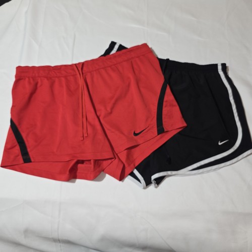 LOT OF 2 Pair Of Nike Women's Lined Running Jogging Dri Fit Shorts Red Black L