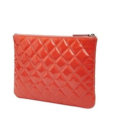 Borsa originale CHANEL Matelasse Coco Mark pochette arancione vernice serie 17