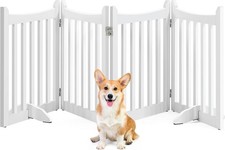 24" H Freestanding Pet Gate for Dogs Wooden Dog Gates for Hallway Collapsible