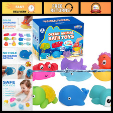 Color Changing Bath Toys for Kids - 6PCS Ocean Animal Bath Toys, No Holes, Ages