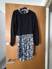 Seraphine Maternity & Nursing Dress UK14 US10 Black Blue Cloudy Layered 2in1 Top