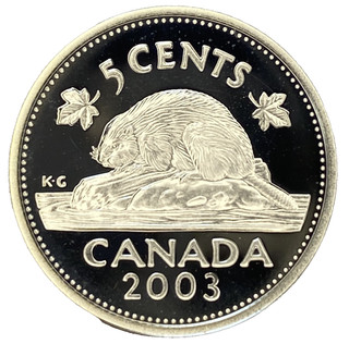 2003 CANADA 5 CENTS PROOF SILVER NICKEL HEAVY CAMEO COIN