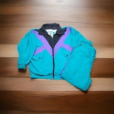 Vtg. Gitano Activewear Green Purple Black 80s Windbreaker Tracksuit Women's Med.